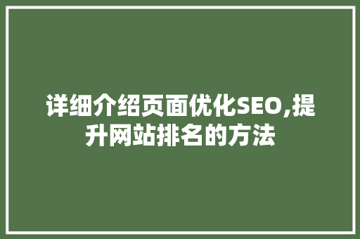 详细介绍页面优化SEO,提升网站排名的方法