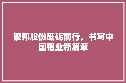 银邦股份砥砺前行，书写中国铝业新篇章