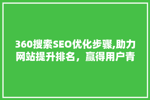 360搜索SEO优化步骤,助力网站提升排名，赢得用户青睐