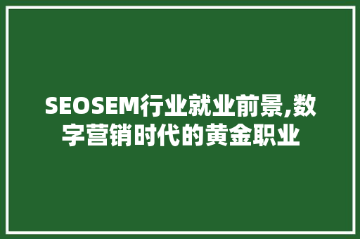 SEOSEM行业就业前景,数字营销时代的黄金职业