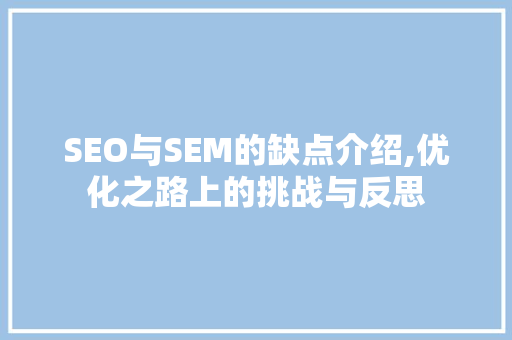 SEO与SEM的缺点介绍,优化之路上的挑战与反思