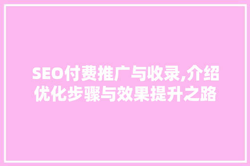 SEO付费推广与收录,介绍优化步骤与效果提升之路  第1张
