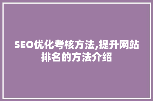 SEO优化考核方法,提升网站排名的方法介绍
