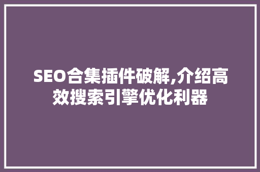 SEO合集插件破解,介绍高效搜索引擎优化利器