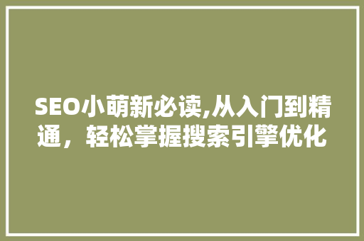 SEO小萌新必读,从入门到精通，轻松掌握搜索引擎优化