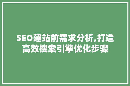 SEO建站前需求分析,打造高效搜索引擎优化步骤