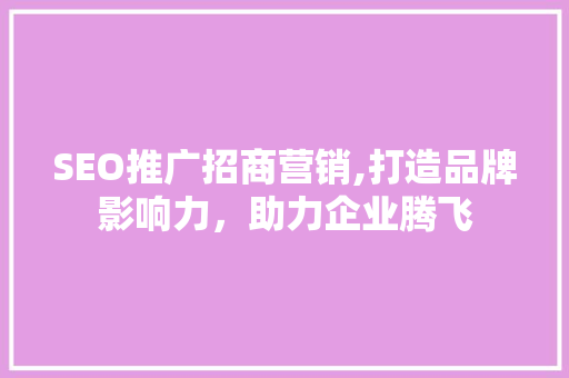 SEO推广招商营销,打造品牌影响力，助力企业腾飞