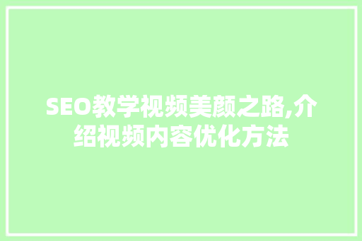 SEO教学视频美颜之路,介绍视频内容优化方法