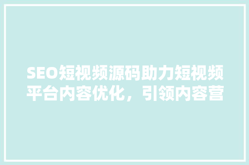 SEO短视频源码助力短视频平台内容优化，引领内容营销新潮流