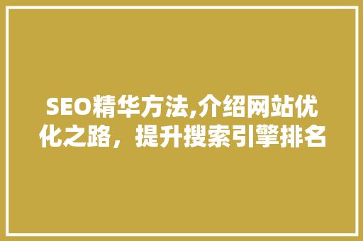 SEO精华方法,介绍网站优化之路，提升搜索引擎排名