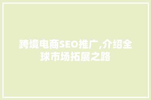 跨境电商SEO推广,介绍全球市场拓展之路