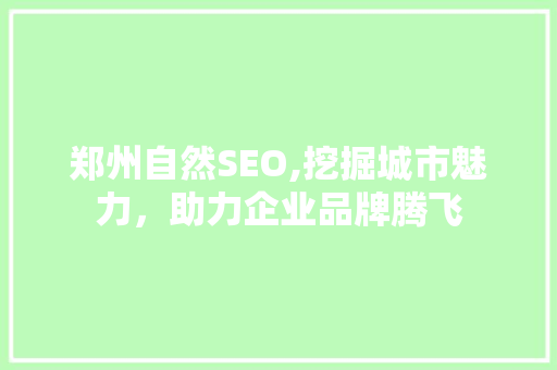 郑州自然SEO,挖掘城市魅力，助力企业品牌腾飞