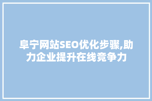 阜宁网站SEO优化步骤,助力企业提升在线竞争力  第1张
