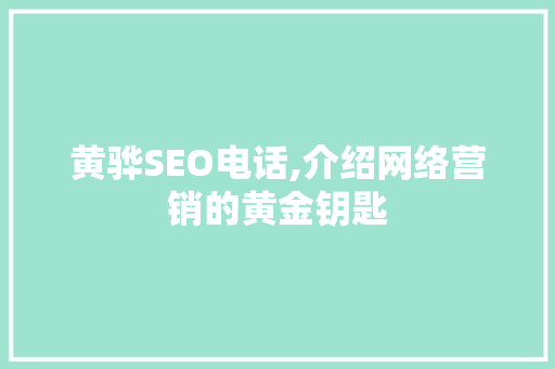 黄骅SEO电话,介绍网络营销的黄金钥匙