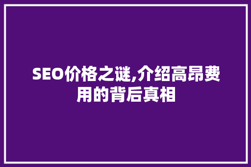 SEO价格之谜,介绍高昂费用的背后真相