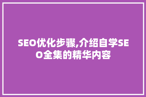 SEO优化步骤,介绍自学SEO全集的精华内容