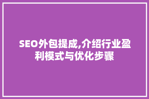 SEO外包提成,介绍行业盈利模式与优化步骤