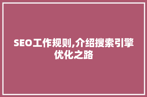 SEO工作规则,介绍搜索引擎优化之路