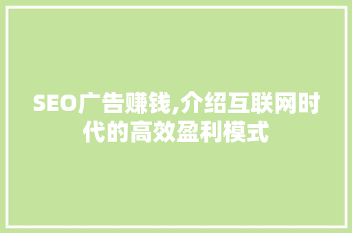 SEO广告赚钱,介绍互联网时代的高效盈利模式