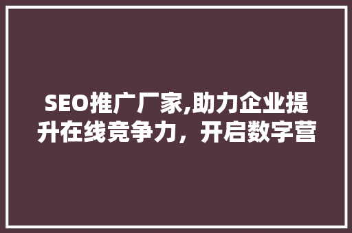 SEO推广厂家,助力企业提升在线竞争力，开启数字营销新时代