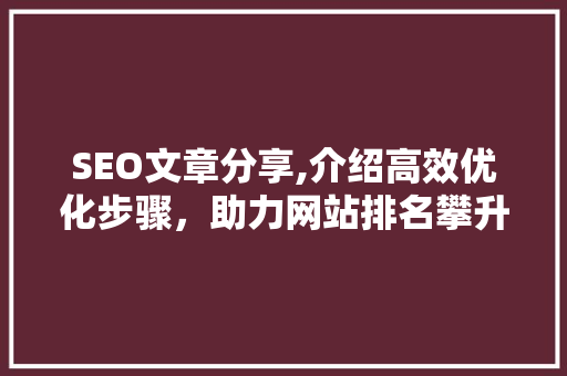 SEO文章分享,介绍高效优化步骤，助力网站排名攀升