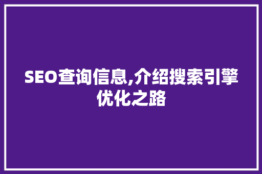 SEO查询信息,介绍搜索引擎优化之路