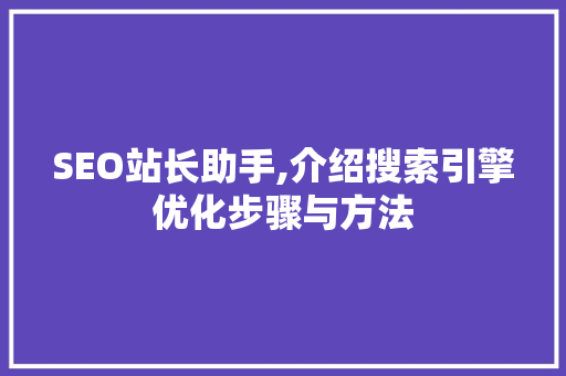 SEO站长助手,介绍搜索引擎优化步骤与方法