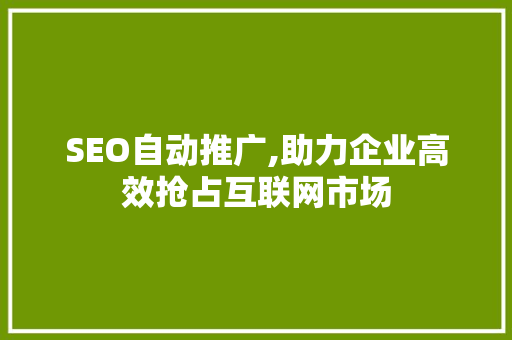 SEO自动推广,助力企业高效抢占互联网市场