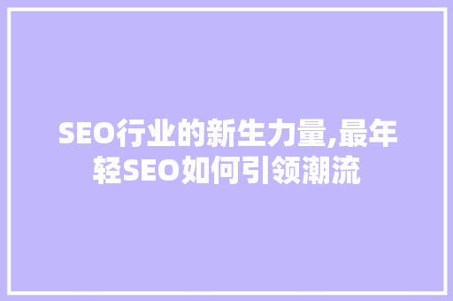 SEO行业的新生力量,最年轻SEO如何引领潮流