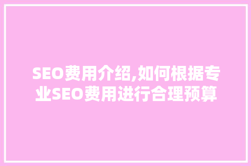 SEO费用介绍,如何根据专业SEO费用进行合理预算