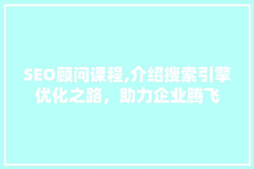 SEO顾问课程,介绍搜索引擎优化之路，助力企业腾飞