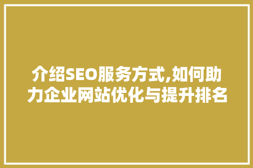 介绍SEO服务方式,如何助力企业网站优化与提升排名