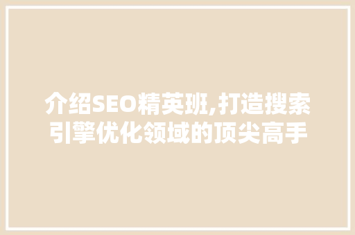 介绍SEO精英班,打造搜索引擎优化领域的顶尖高手
