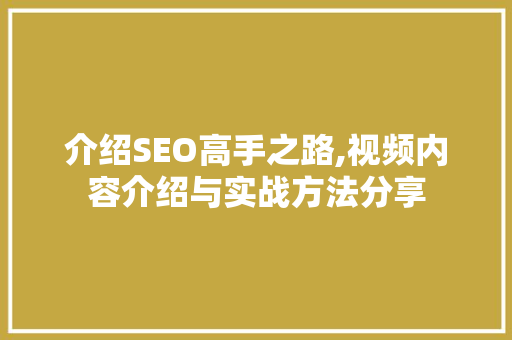 介绍SEO高手之路,视频内容介绍与实战方法分享