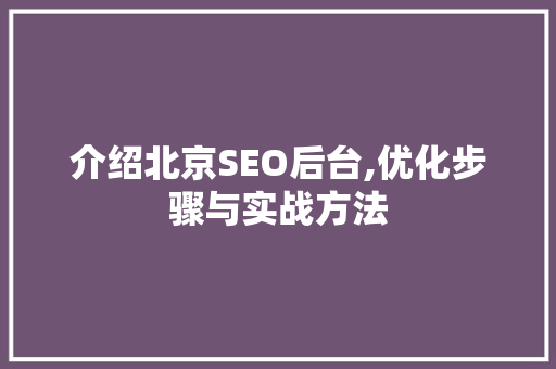 介绍北京SEO后台,优化步骤与实战方法