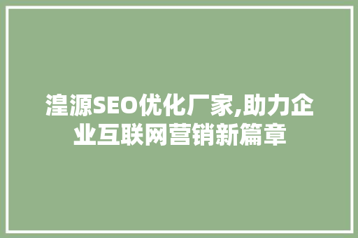 湟源SEO优化厂家,助力企业互联网营销新篇章