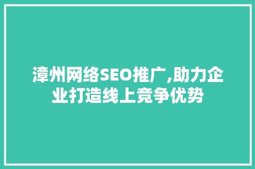 漳州网络SEO推广,助力企业打造线上竞争优势
