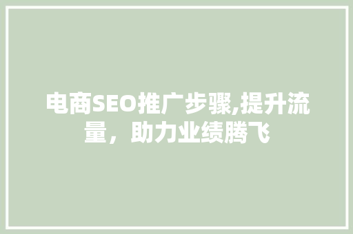 电商SEO推广步骤,提升流量，助力业绩腾飞