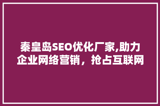秦皇岛SEO优化厂家,助力企业网络营销，抢占互联网蓝海市场
