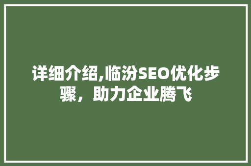 详细介绍,临汾SEO优化步骤，助力企业腾飞