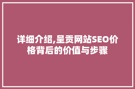 详细介绍,呈贡网站SEO价格背后的价值与步骤