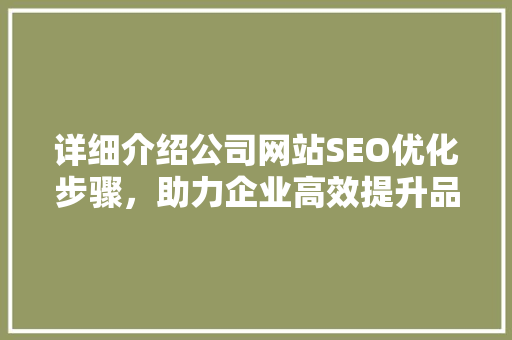 详细介绍公司网站SEO优化步骤，助力企业高效提升品牌影响力