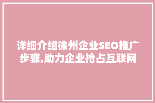 详细介绍徐州企业SEO推广步骤,助力企业抢占互联网高地