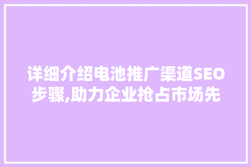 详细介绍电池推广渠道SEO步骤,助力企业抢占市场先机