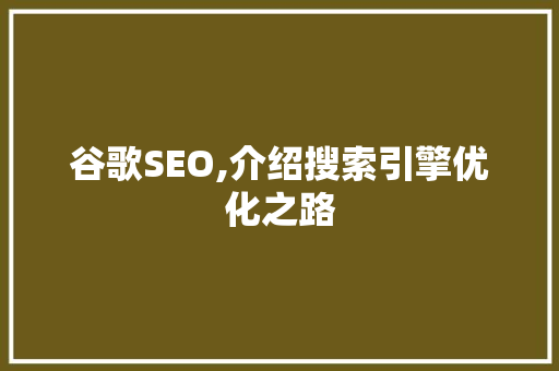谷歌SEO,介绍搜索引擎优化之路