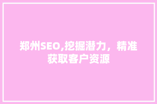 郑州SEO,挖掘潜力，精准获取客户资源