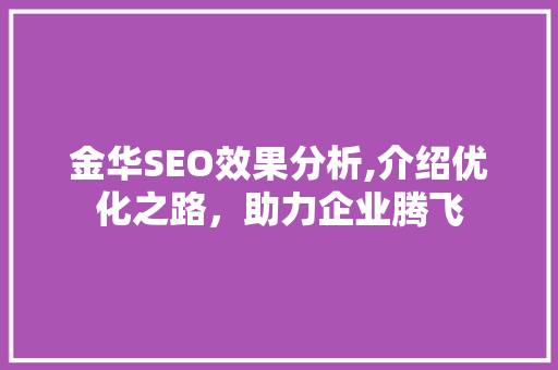 金华SEO效果分析,介绍优化之路，助力企业腾飞