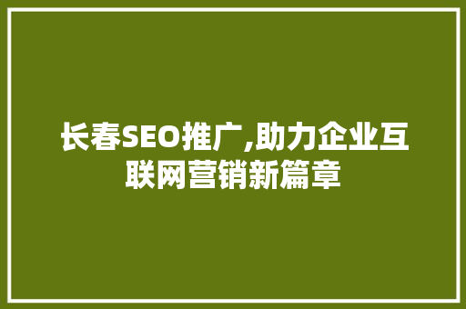 长春SEO推广,助力企业互联网营销新篇章