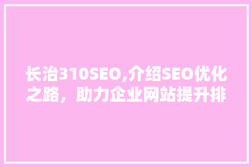 长治310SEO,介绍SEO优化之路，助力企业网站提升排名