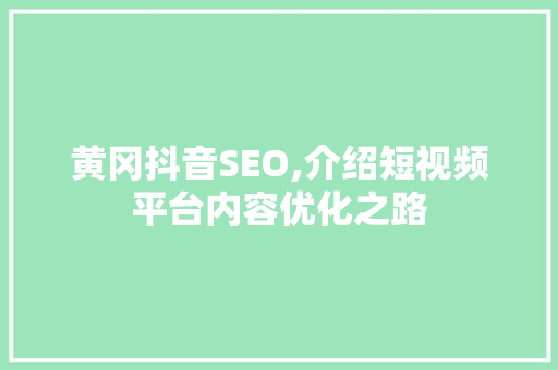 黄冈抖音SEO,介绍短视频平台内容优化之路
